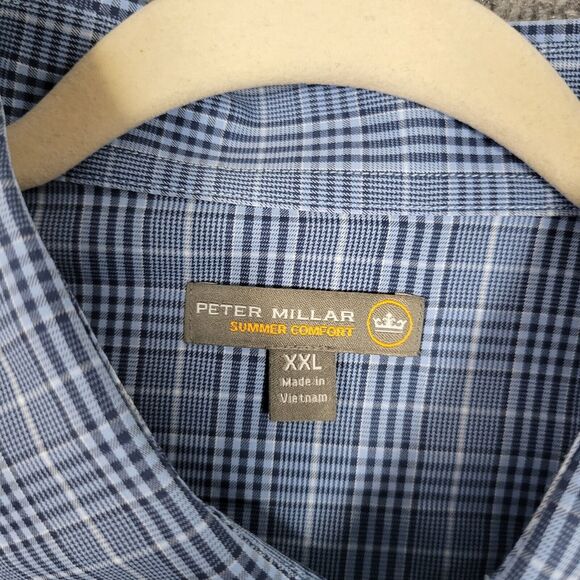 PETER MILLAR Summer Comfort Blue Plaid Check Long Sleeve Button Shirt SIZE XXL - Picture 4 of 8